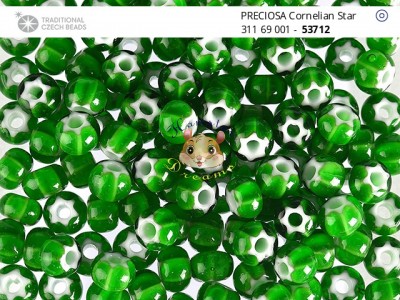 Намистини Cornelian Star Green White 6/0 мм (20 шт)